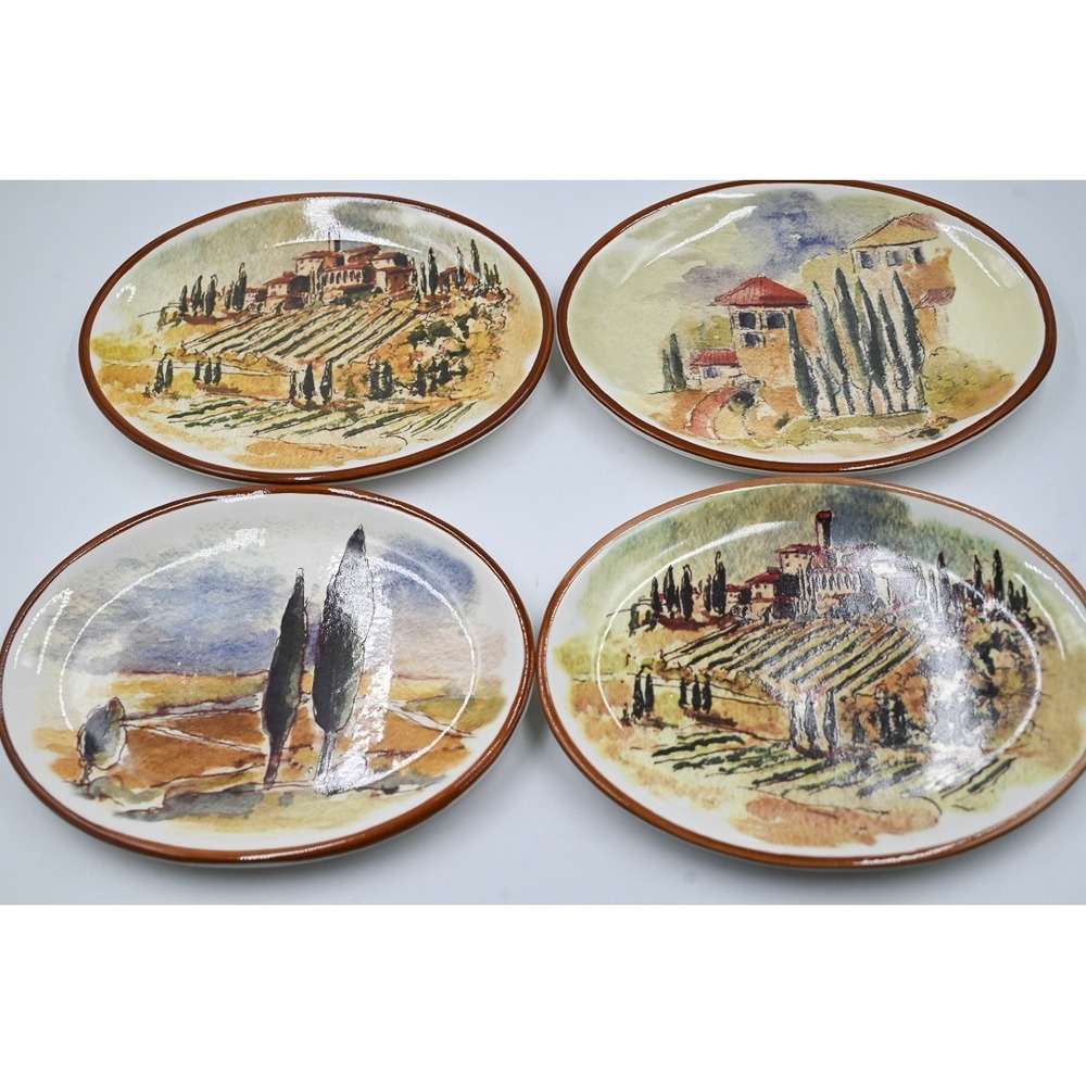 Williams Sonoma Tuscan Landscape Appetizer Plates Set of 4 Portugal Ceramic Oval